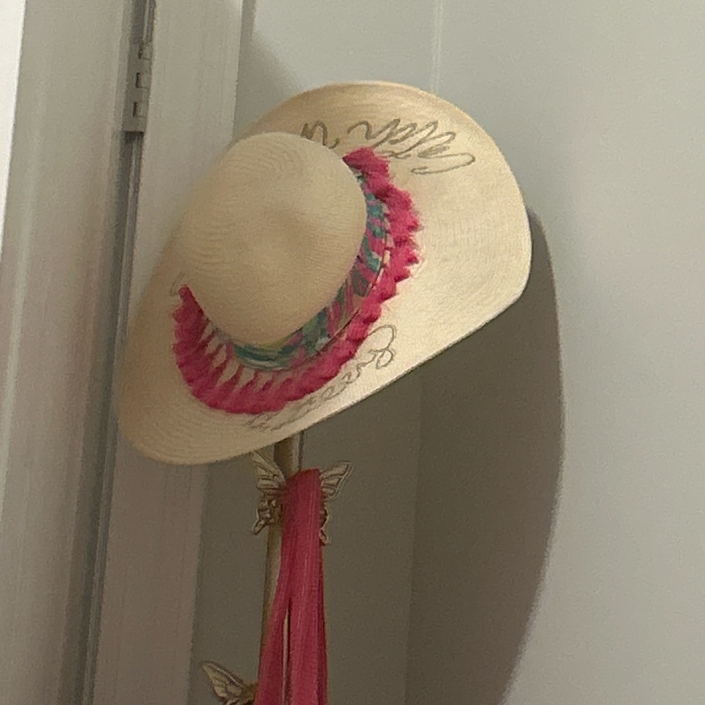 Lilly Pulitzer Natural Straw Hat with Pink Trim and Multicolor Band